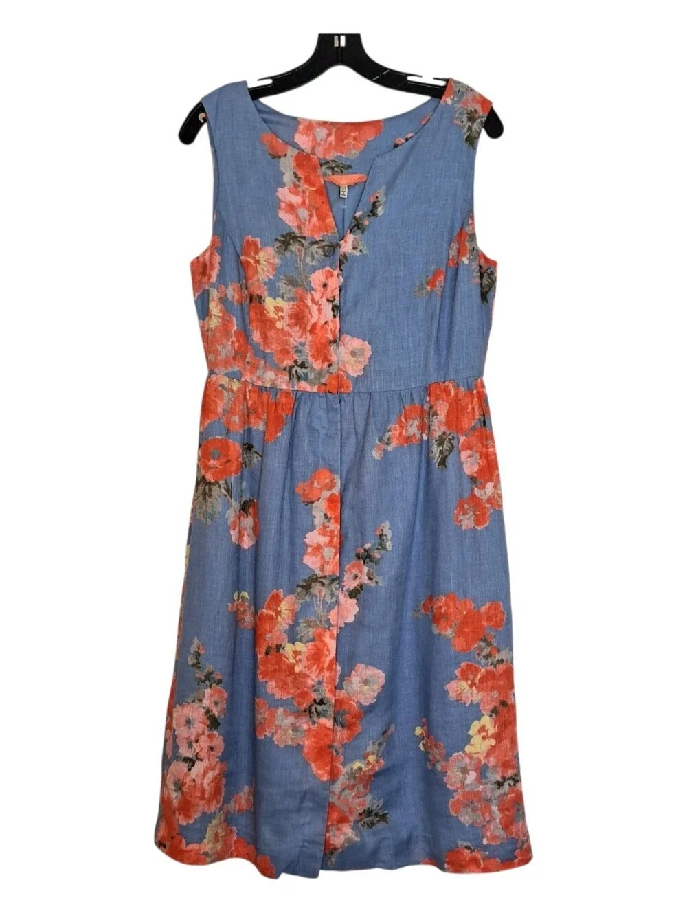 Joules Lisia Flax Linen Floral Print Sleeveless Dress Sz US 8 Blue Red